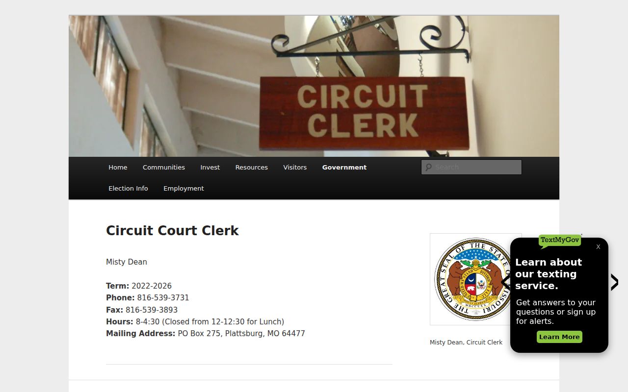 Clinton County Circuit Clerk court contact page